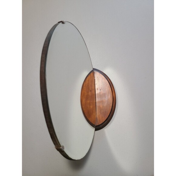 Vintage Round Mirror on Wood Base 12" Beveled Vanity Decor Rustic Accent - Picture 2 of 9